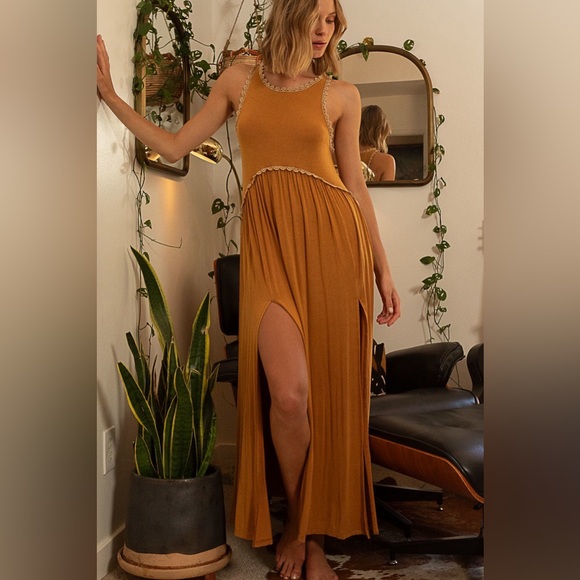 Baby Doll Side Slit Cut Out Maxi Dress - POL - Picture 2 of 5